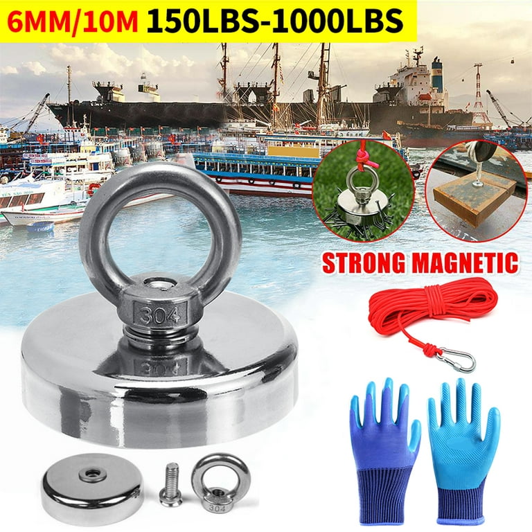 150lbs Fishing Magnets with Rope, Powerful Super Magnet Fishing Kit,  Fishing Magnet Kit with Gloves, Magnetic Fishing