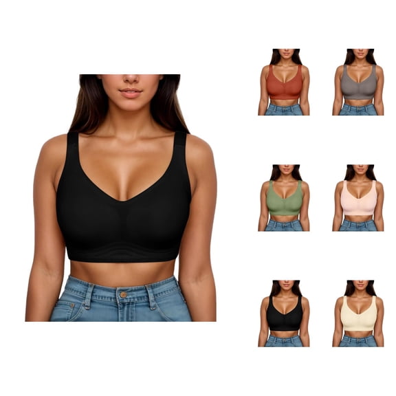 Wireless Bras for Women V Neck Full Coverage Adjustable Strap Workout Yoga Sports Bralettes Everyday Bra