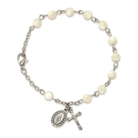 Mother Of Pearl Marcasite Bracelet - Silver-tone Mother of Pearl Rosary Bracelet