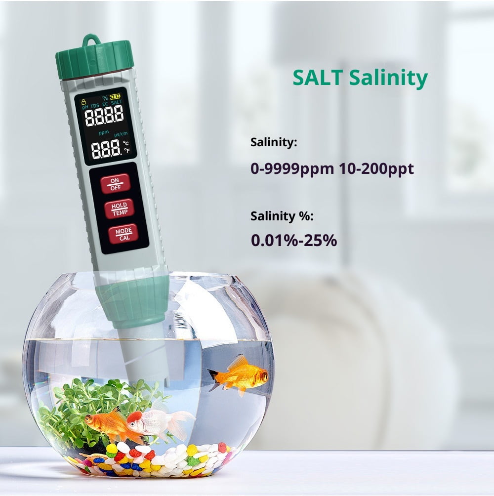 Pool Salt Tester pH and Salt Meter for Saltwater Pool pH and Salinity Digital Tester 5 in 1 Salt Meter for Swimming Pools Hot Tubs and Swim Spas