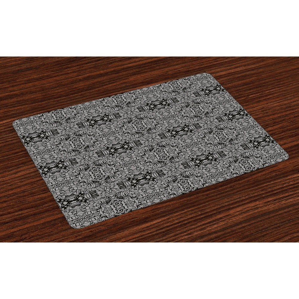Dark Grey Placemats Set of 4 Abstract Antique Pattern with Curves and
