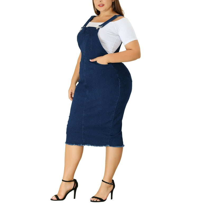 Black denim overall top dress plus size