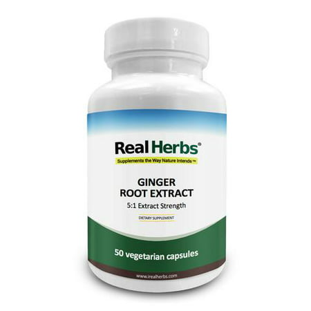 Real Herbs Ginger Root Extract - Derived from 3500mg of Ginger Root with 5:1 Extract Strength - Reduces Nausea & Gastric Discomfort, Anti-Inflammatory - 50 Vegetarian
