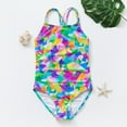 thumbnail image 2 of WEIYLL Swim Suits for Girls 2025 One Piece Colorful Triangle Print Kids Summer Crossback Multicolour Beachwear, 2 of 9