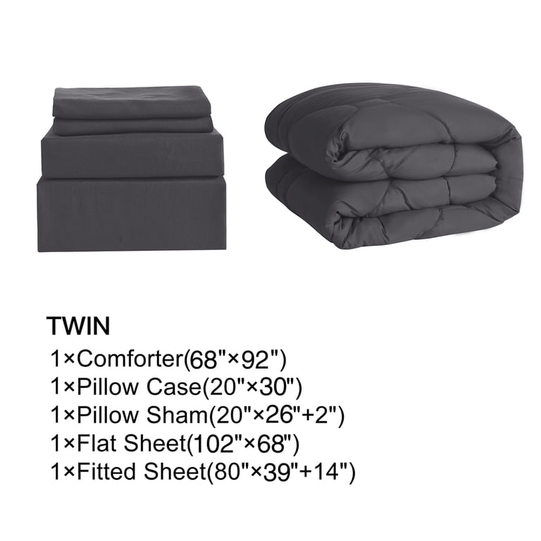 HIG 5-Piece Modern Comforter Set, Twin-XL, Dark Gray photo 2