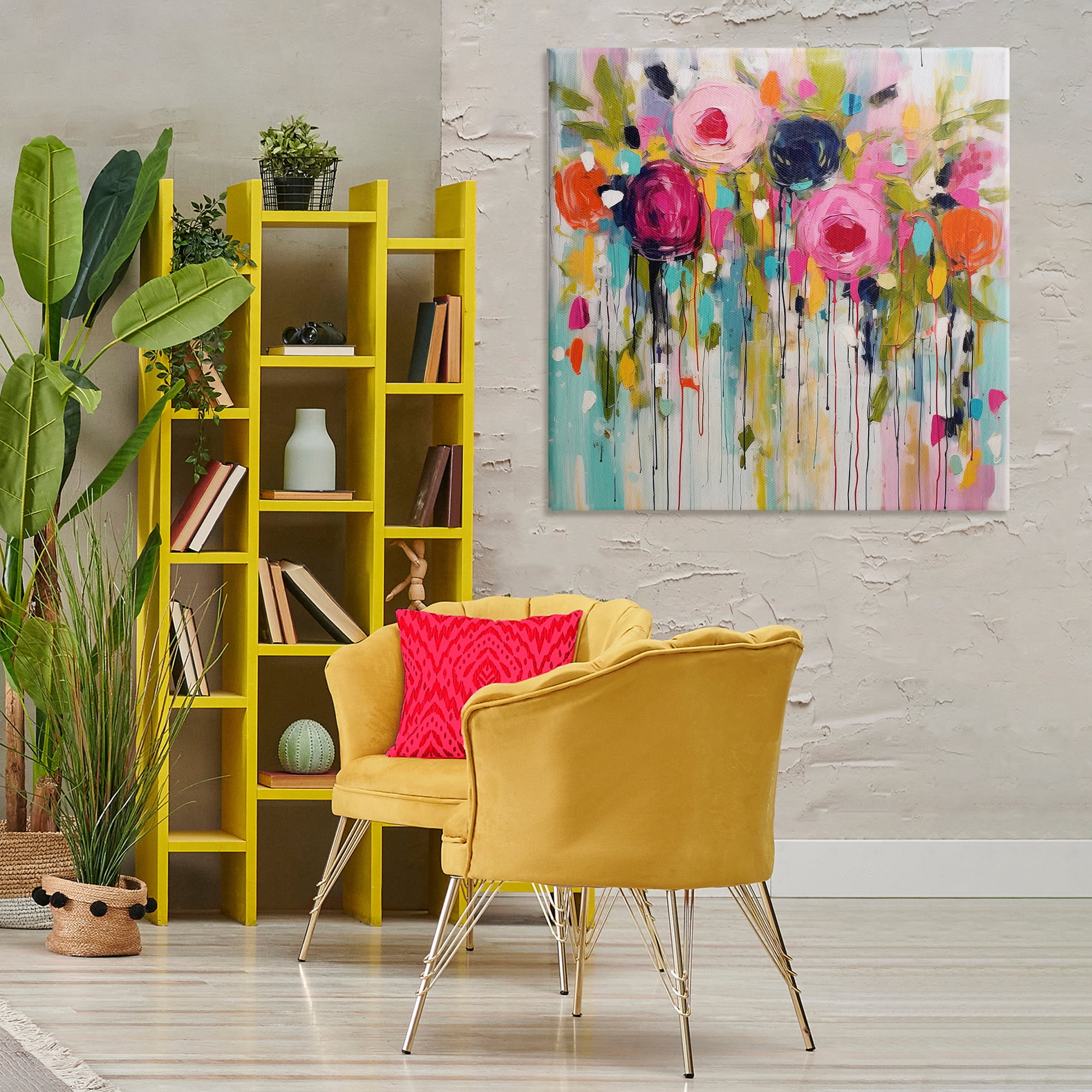 Stupell Industries Paint Drip Roses Plants & Flowers Painting Wrapped Canvas Art Print Wall Art, 36 x 36