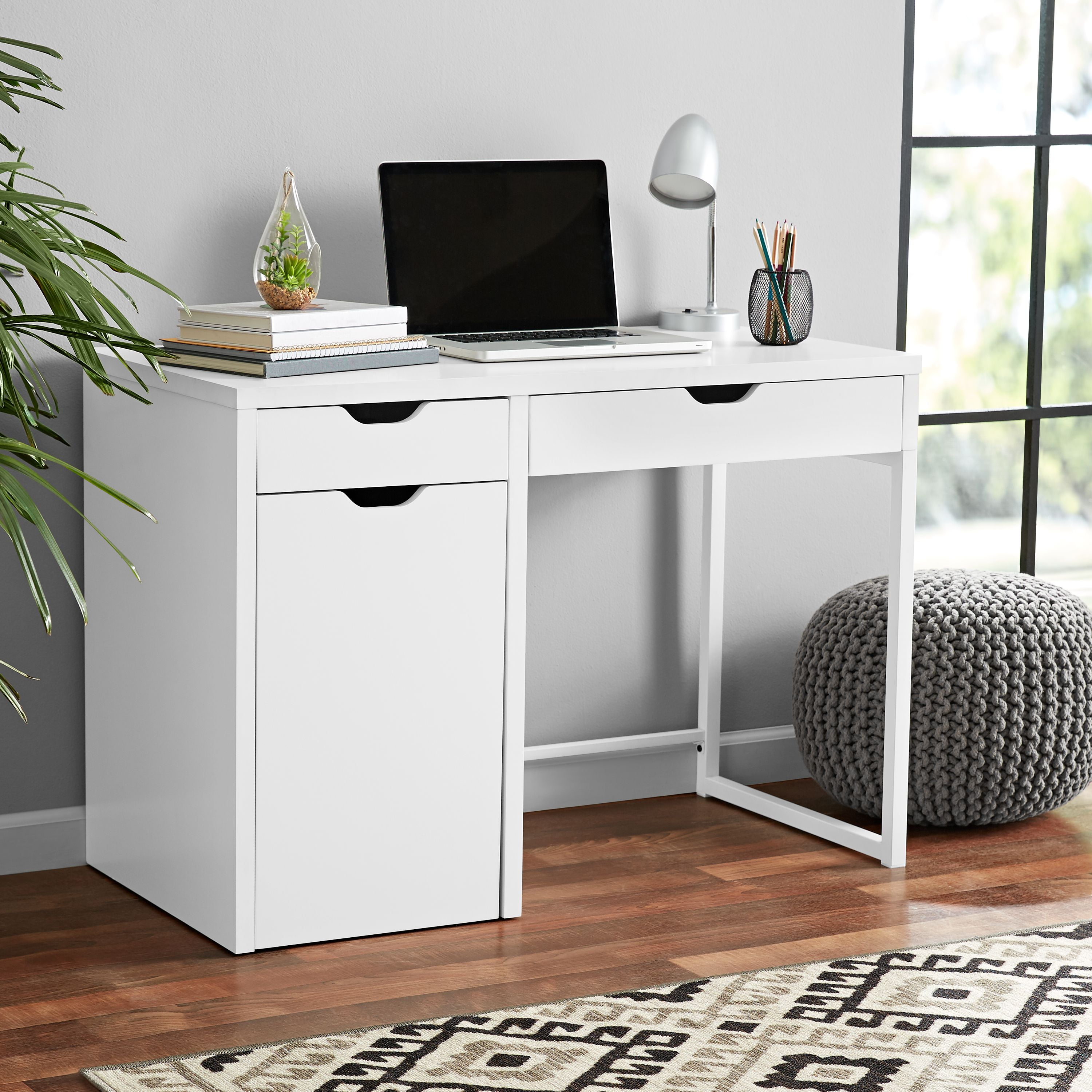 Mainstays Perkins Desk with Metal Frame White File Cabinet Sold Separately