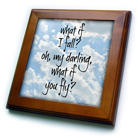 - 3dRose what if I fall oh my darling what if you fly black letters on sky pic - Framed Tile, 6 by 6-inch