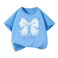 thumbnail image 2 of Amidoa Girls Short Sleeve Crewneck Graphic Summer T Shirts Cotton Casual Kids Tops Blue Size 13, 2 of 6