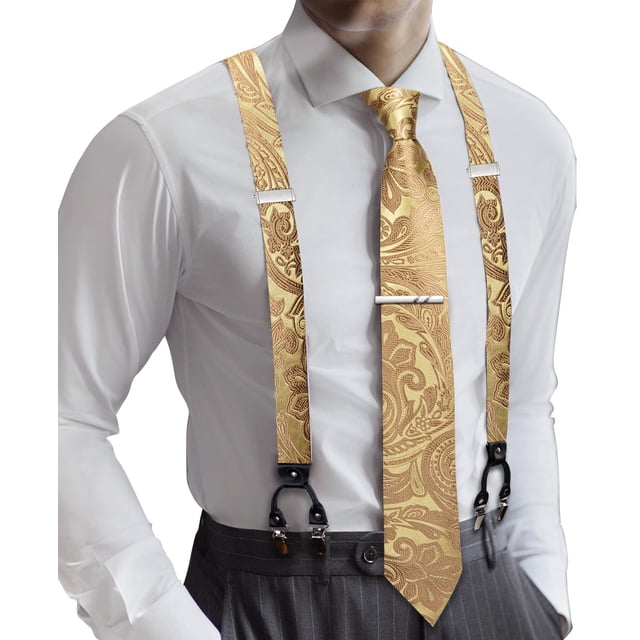 Set de tirantes Barry.Wang elásticos tipo Y para hombre con corbata