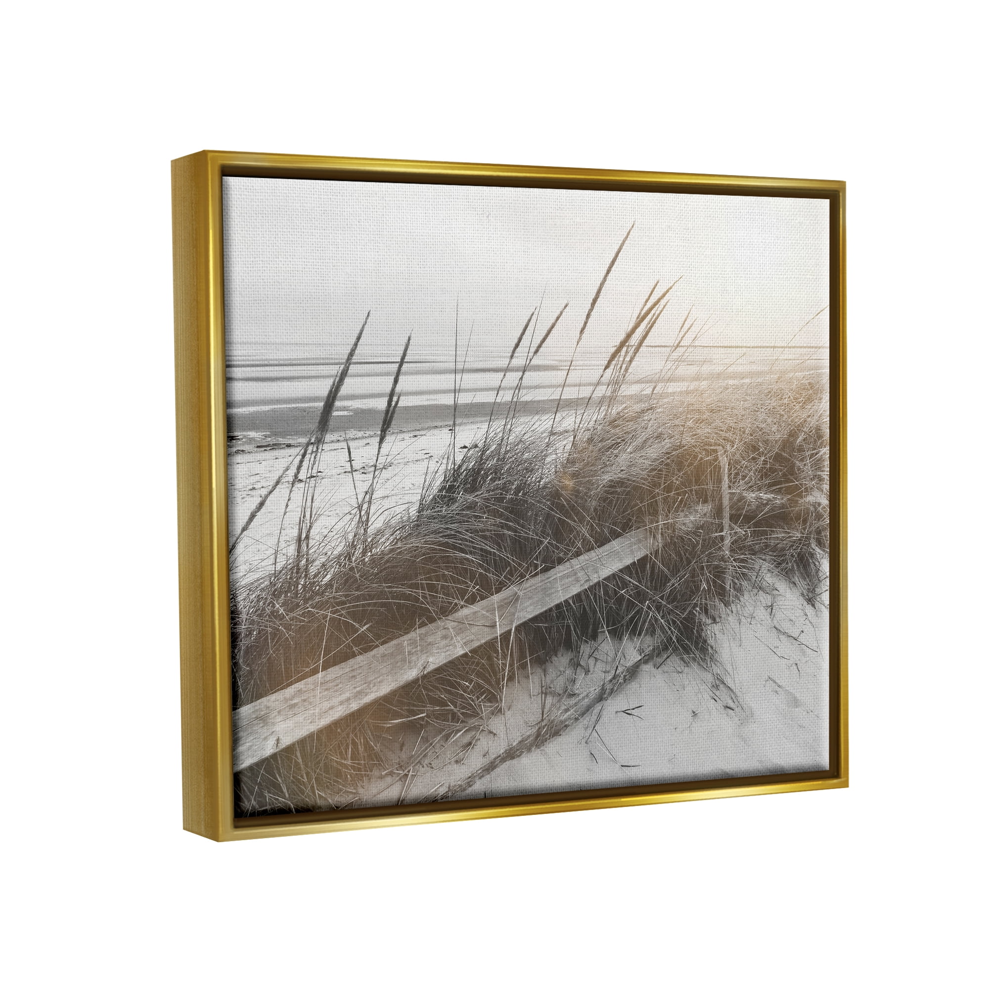 Stupell Industries Beach Reeds Photography Coastal Photography Gold Floater Framed Art Print Wall Art