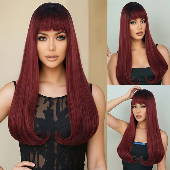 DAPRZIY Long Auburn Wig with Bangs Layered Curly Orange Wigs for Women Natural Synthetic Wigs for Daily Use