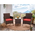 thumbnail image 6 of Flamaker Patio Furniture Set 3 Pieces All-Weather Rattan Outdoor Furniture Patio Chairs with Tempered Glass Table for Porch Bistro Balcony (Brown/Red), 6 of 7