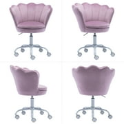 Guyou Kids Desk Chair, Velvet Rolling Swivel Children Chair, Adjustable Student Task Chair, Petal Type Backrest Vanity Chair for Bedroom Dormitory Children Gifts, Light Purple