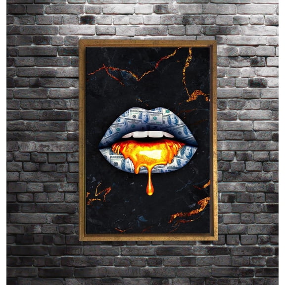 Money Lips Wall Art, Luxury Pop Art Poster, Gold Drip, Modern Billionaire Decor, Dark Glam Wall Poster, Office Art UNFRAMED Poster, 8x12
