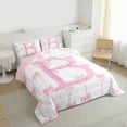 thumbnail image 3 of Manfei Initial Letter B Bedding Comforter Set,Kawaii Bowtie Ribbon Twin Comforter Sets,Girls Pink Bow Knot Bedding Set For Girl Kids,Breathable Bedroom Decoration Reversible,2pcs, 3 of 8