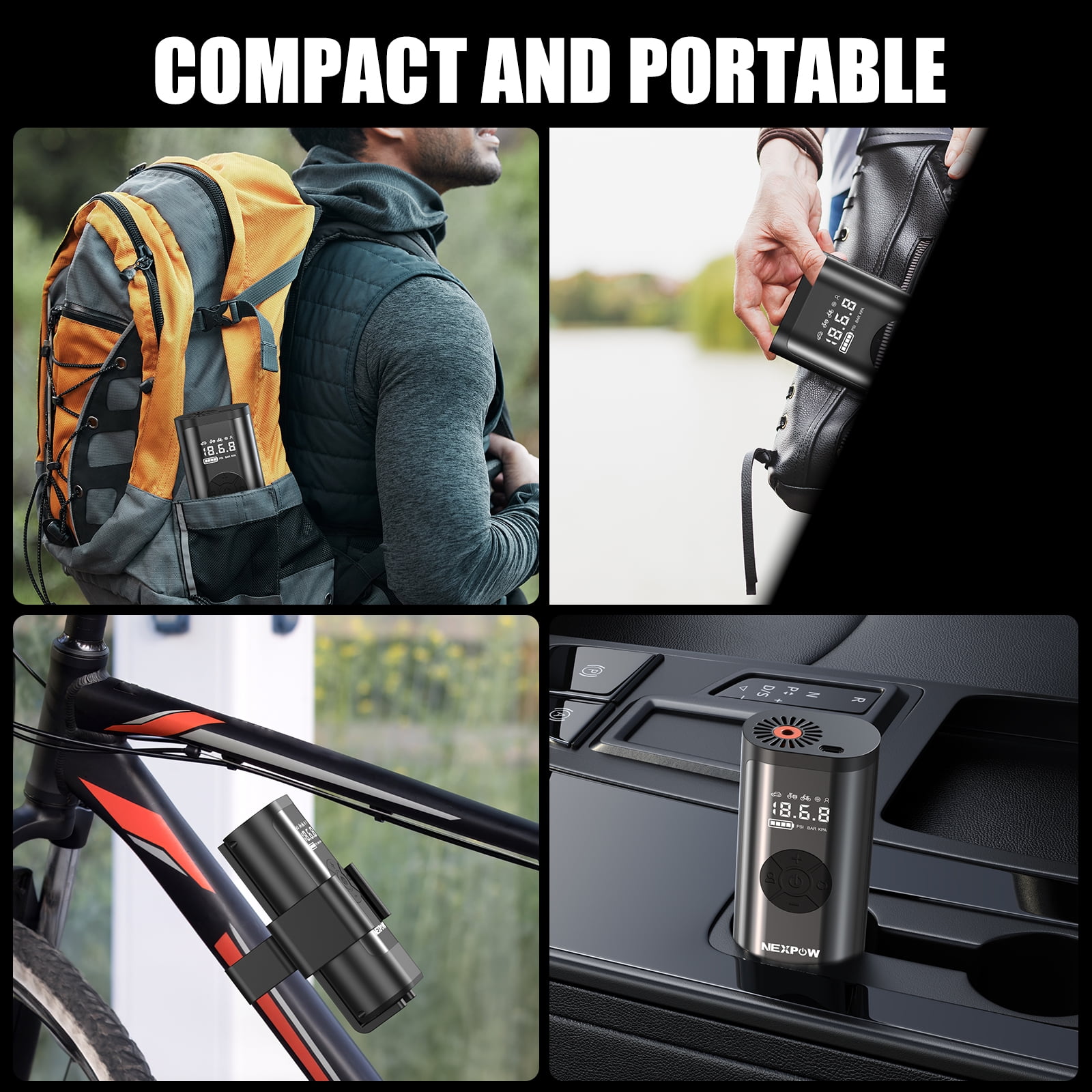 NEXPOW Tire Inflator Portable Air Compressor, 150PSI Cordless Bike Tire Pump with Auto-Shuts off, 8000mAh Air Pump for Car Tires for Car, Bike, Ball
