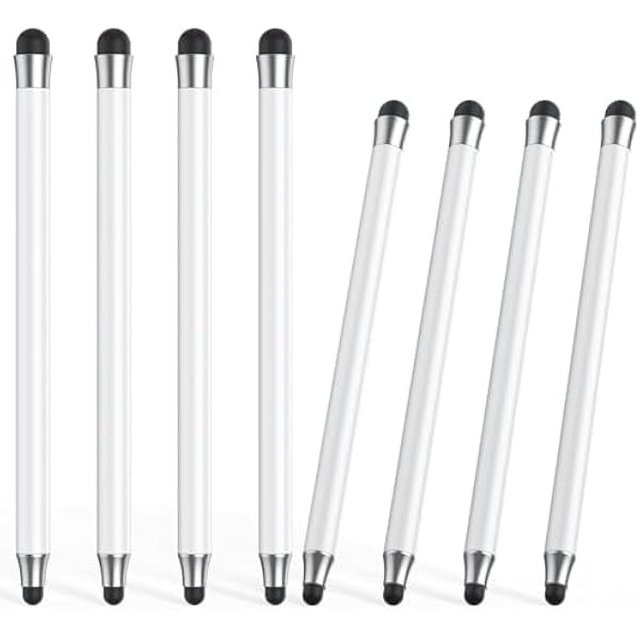 LinQingQ Stylus (8Pcs), 2 in 1 Stylus Pen for Touchscreen, High Precision and Sensitivity Double Rubber Tips, Compatible with iPad/iPhone/Samsung/Android Tablets and Other Capacitive Touch Screen (Whi