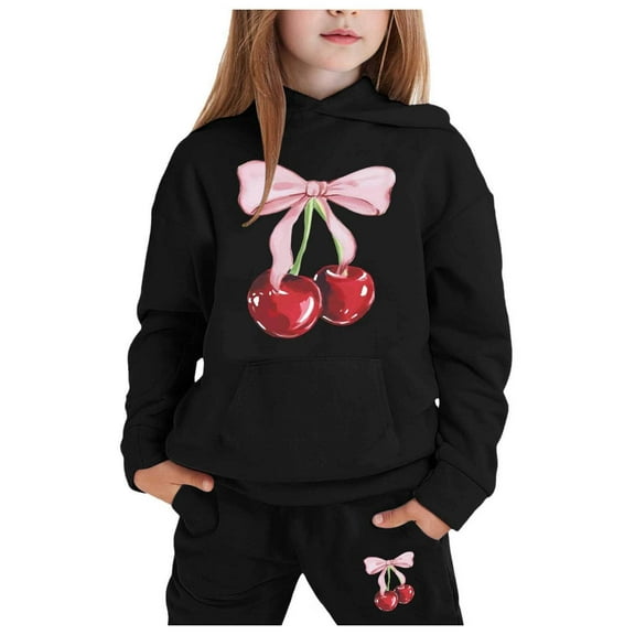 WOYY Toddler Girls Sweatsuits Cherry Print Hoodie Jogger Pants Outfit Set, Sizes 2-3T