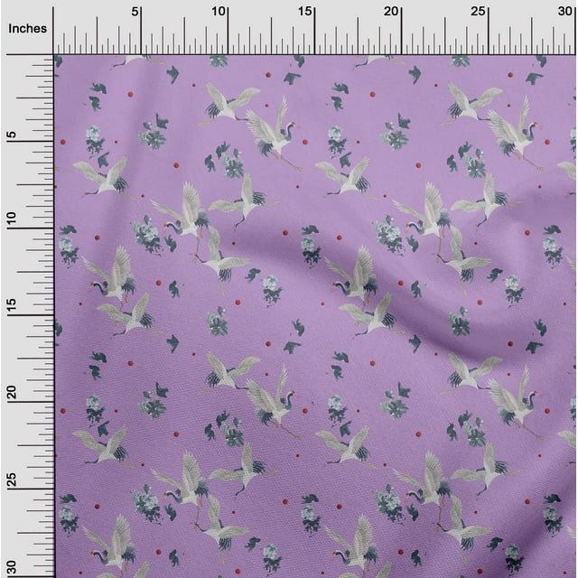 oneOone Polyester Lycra Fabric Dot|Floral & Stork Bird Printed Craft Fabric BTY 56 Inch Wide