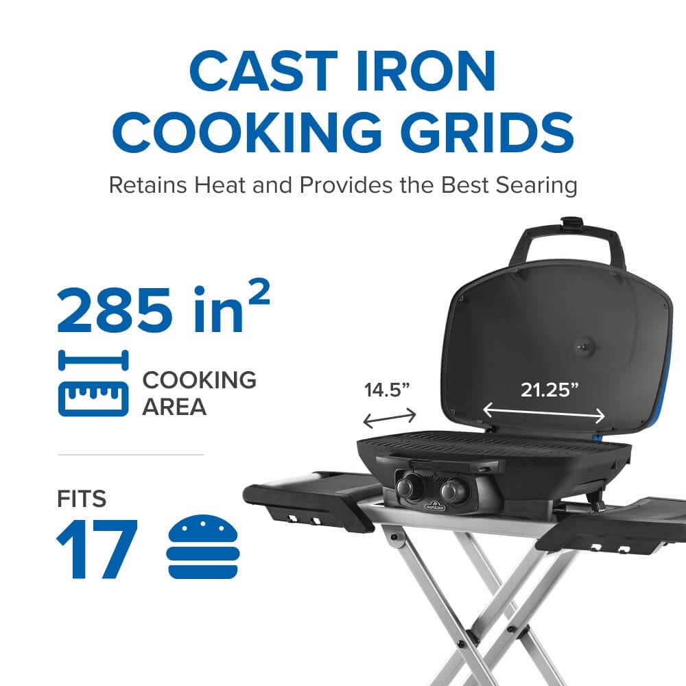 Napoleon TravelQ 285X 1-Burner Portable Propane Gas Grill in Blue with Scissor Cart