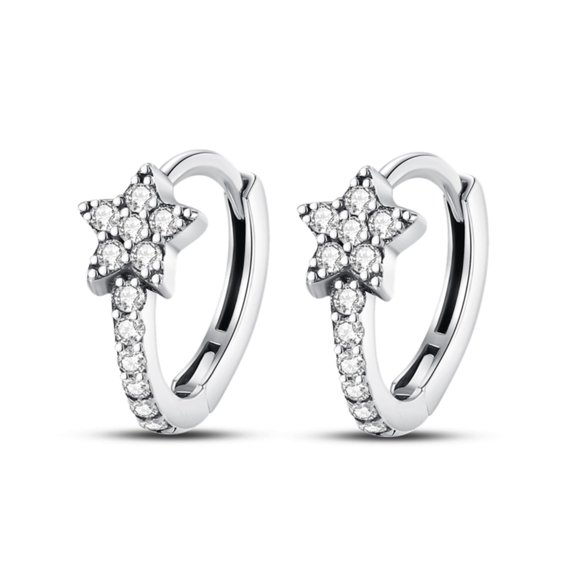 KUNSIR Women's 925 Sterling Silver Hoop Earrings Small Star Cubic Zirconia Hypoallergenic