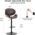 thumbnail image 2 of YEXJ Bar Stools Set of 2, Swivel Adjustable Height Barstools, PU Leather Upholstered Bar Chairs with Footrest, Bentwood Bar Stool for Kitchen, Bar, Dining Room-2-Brown, 2 of 16