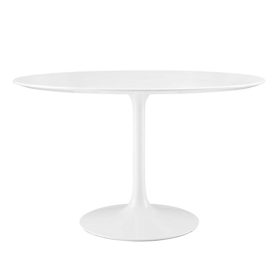48 Inch Dining Table, White, Wood, Metal Steel, Round, Mid Century Kitchen Cafe Bistro Hospitality Restaurant, Modern Contemporary HB32519