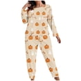 thumbnail image 2 of Gamivast Halloween Loungewear Sets for Women Plus Size Autumn Pumpkin and Vine Print Long Sleeve Pullover Tops with Long Pants Casual Sleepwear Pajamas Orange XXXXL, 2 of 5