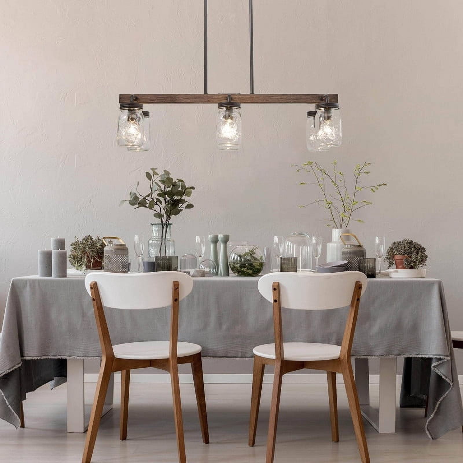 LNC Farmhouse Mason Jar Chandelier with 6 Lights, Rustic Wood Kitchen Island Light Fixture