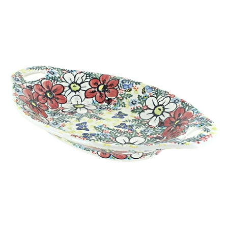 

Blue Rose Polish Pottery Isabella Bread Tray with Handles