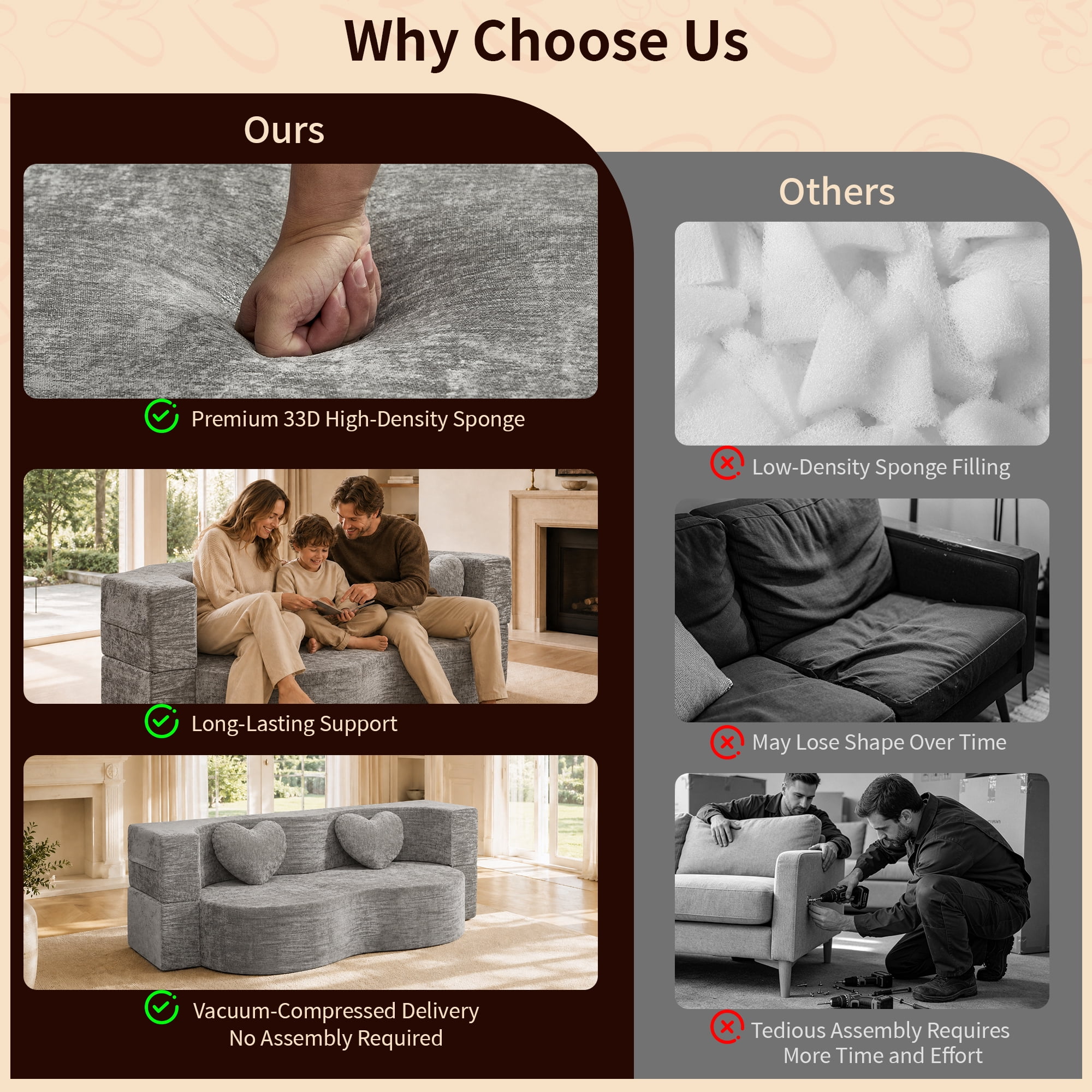 78.74"W Heart-Shaped Convertible Sofa,Floor Couch,Sleeper Sofa Bed,No Assembly High-Density Sponge Loveseat with 2 Heart Pillows for Living Room, Apartment,Silver Gray