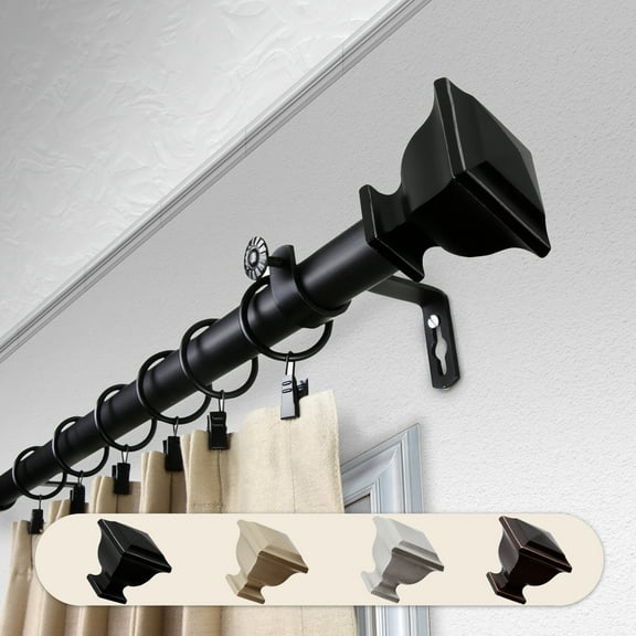 Domovina Blythe 1" Single Curtain Rod-Color:Black,Size:160-240"