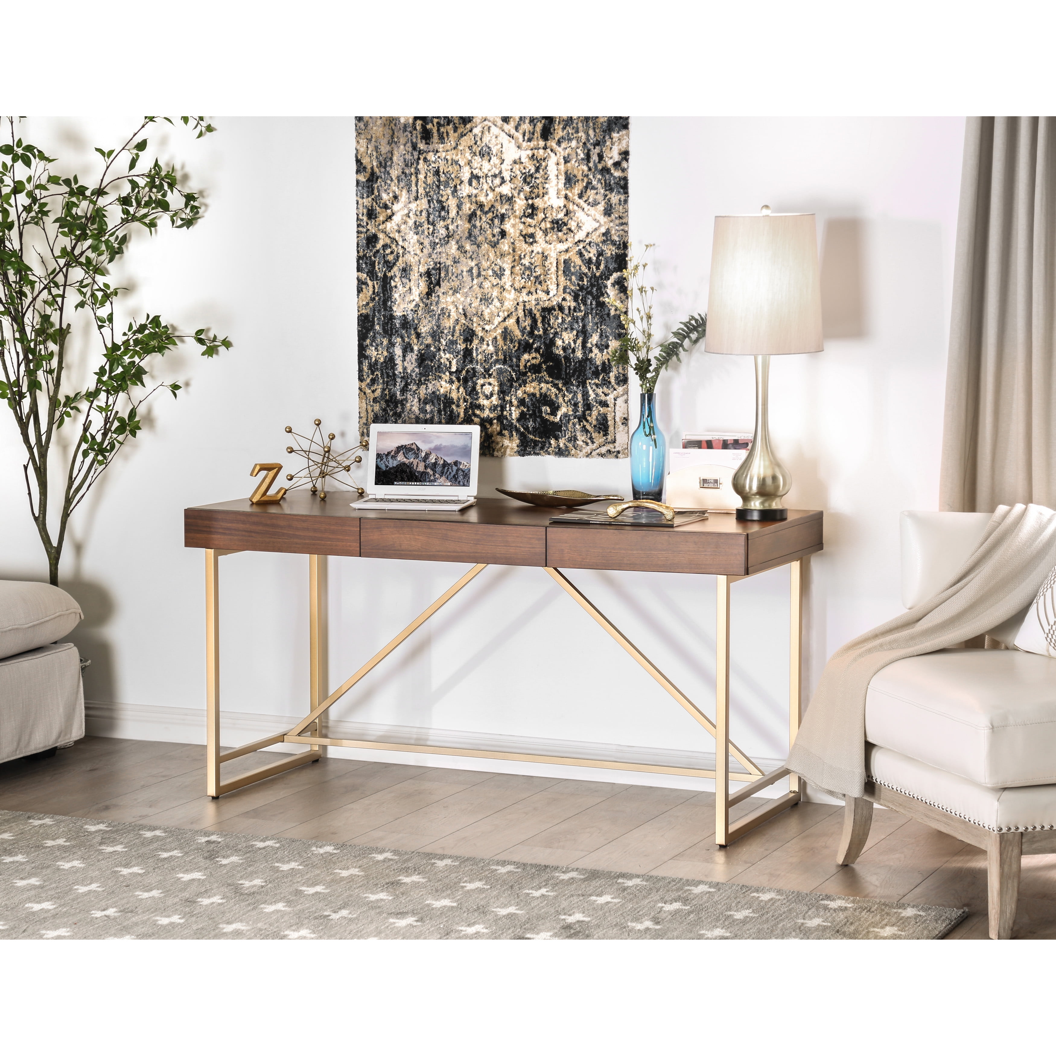 Furniture of America Maurice Contemporary Home Office 3-Drawer Desk in Light Walnut Wood Finish