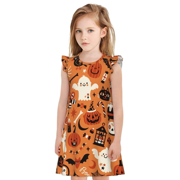 Fotbe Halloween 2 Vestido de Dormir para Niñas de 3 a 10 Años, Mangas Cortas, Estilo Princesa, Pijama Camisón con Mangas Voladas-Large