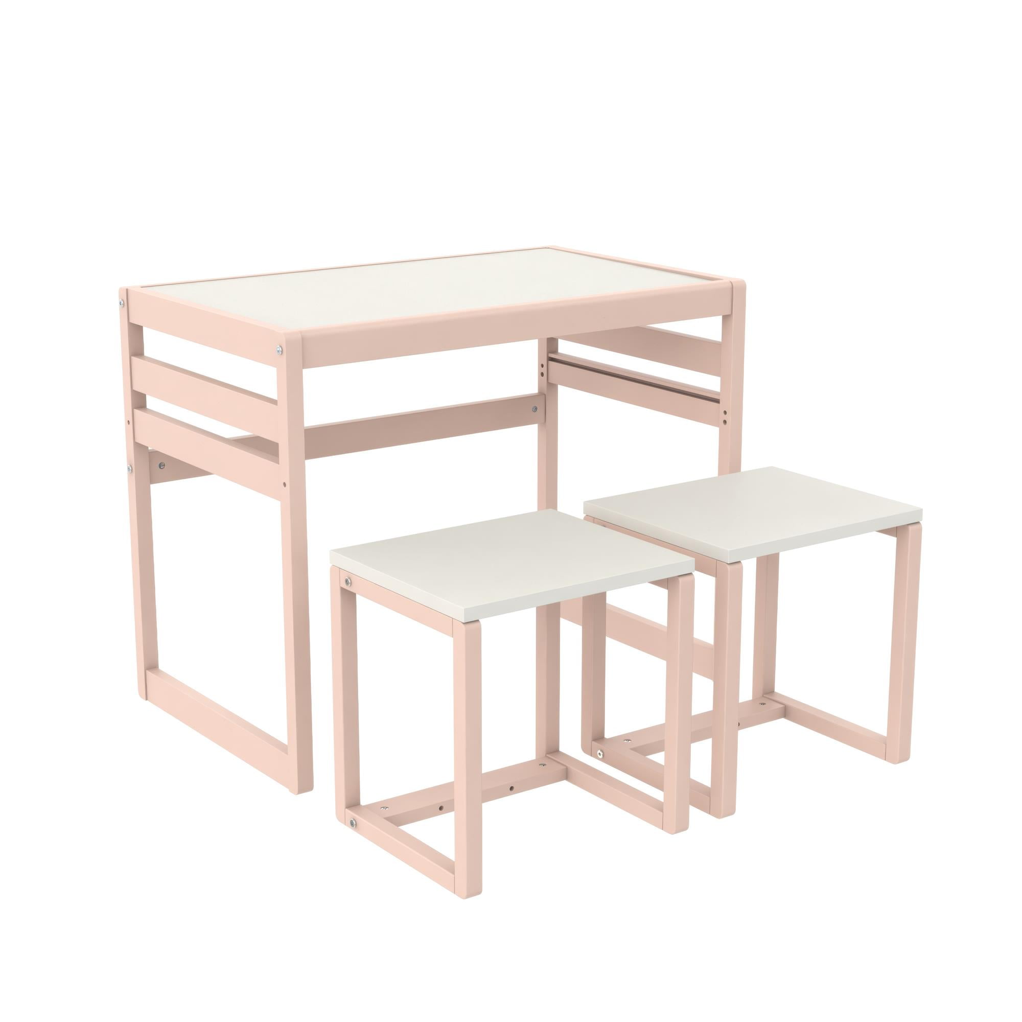 Max & Finn Signy Kids Table and 2 Chairs Set with Adjustable Heights, Pink/White