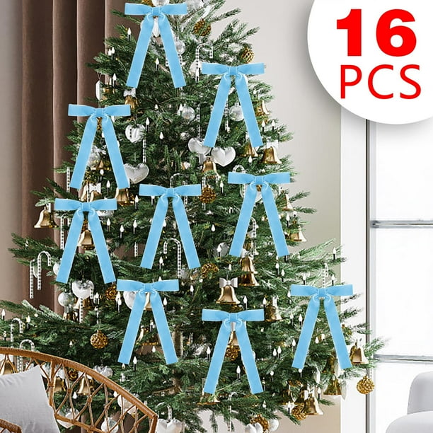 16 Lazos de Terciopelo para Árbol de Navidad | Elegantes Lazos para Coronas y Regalos | Material Suave y Sedoso para Decoración Navideña | Pajaritas Fáciles de Colocar para Ramas y Guirnaldas