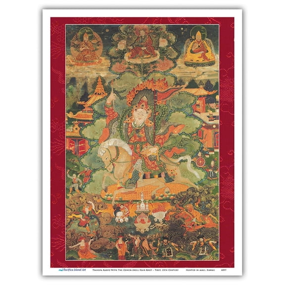 Tsangpa Karpo - Worldly Protector Deity - Vintage Tibetan Thangka Buddhist Painting - Tibet, 13th Century - Master Art Print (Unframed) 9in x 12in