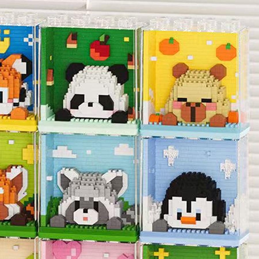 8PCS Zoo Building Block Toys, Cute Panda Koala Giraffe Series Mini Toy Desktop Bedroom Ornaments, Hobby Plant Collection, Gifts for People Christmas Halloween Gifts-Random Blind Box Series
