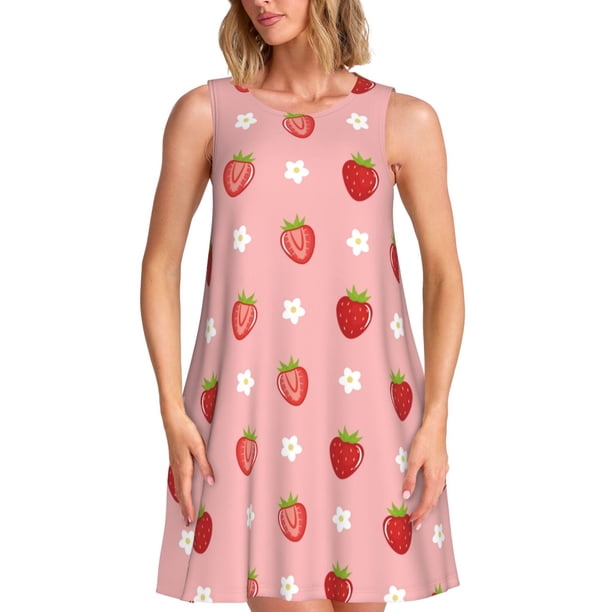 Balery Strawberries Vestidos de verano para mujer con estampado: vestido holgado sin mangas, vestido playero informal y cómodo para días calurosos.