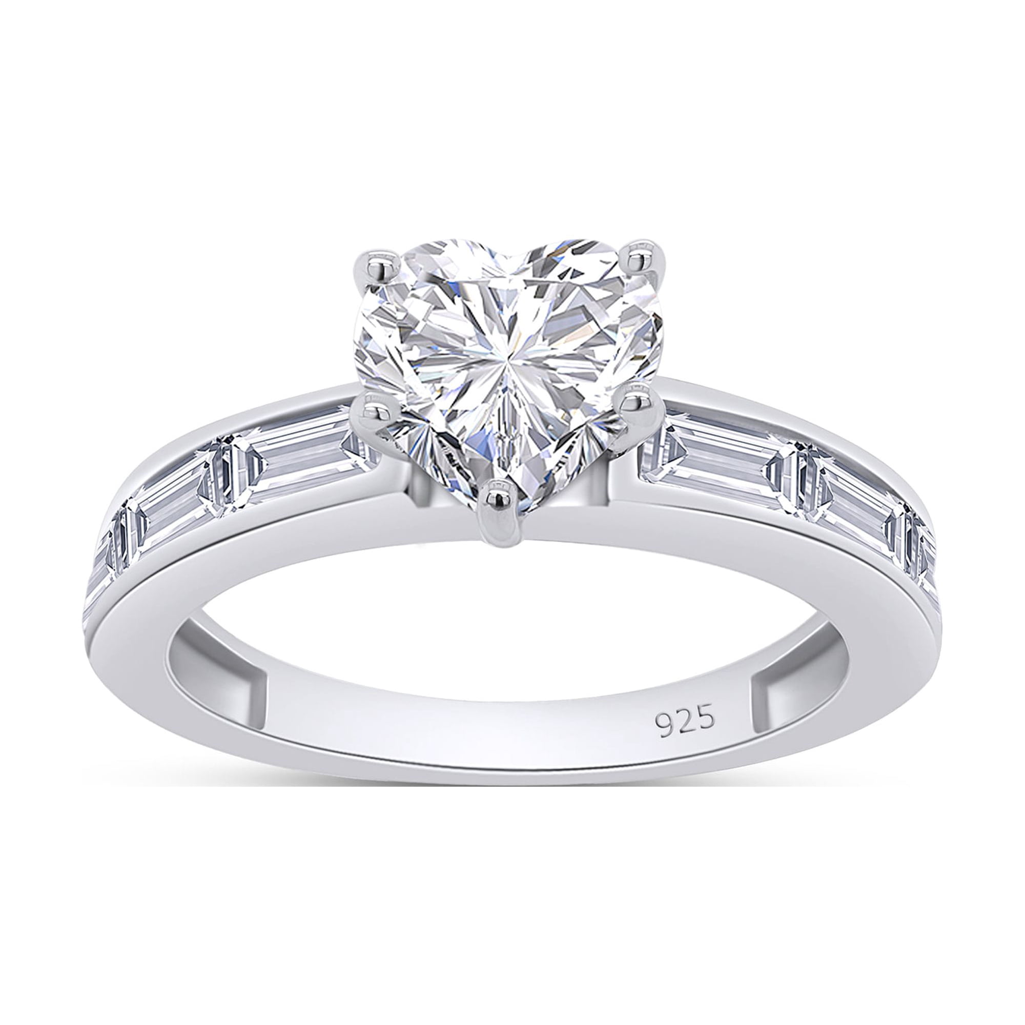AFFY 2.50CT Heart & Baguette Moissanite Diamond Promise Ring for Women 14K White Gold over Silver-4