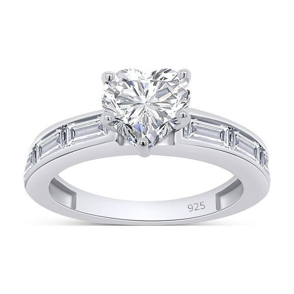 AFFY 2.50CT Heart & Baguette Moissanite Diamond Promise Ring for Women 14K White Gold over Silver-4