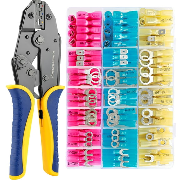 haisstronica Crimping Tool for Heat Shrink Connectors HS-8327 with 280PCS Heat Shrink Wire Connectors(3Colors/7Size)