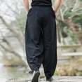thumbnail image 4 of hotojiny Men's Cotton Linen Pants Big and Tall Drawstring Casual Harem Pants Elastic Waist Beach Boho Yoga Summer Trousers, 4 of 6