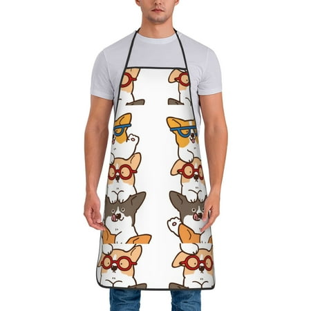 

Jgfou Corgi Dog2 Print Anti-fouling Apron for Men Women Waterproof Oil-Proof Kitchen Apron with Adjustable Straps Pocket and No-Pill No-Fade Fabric