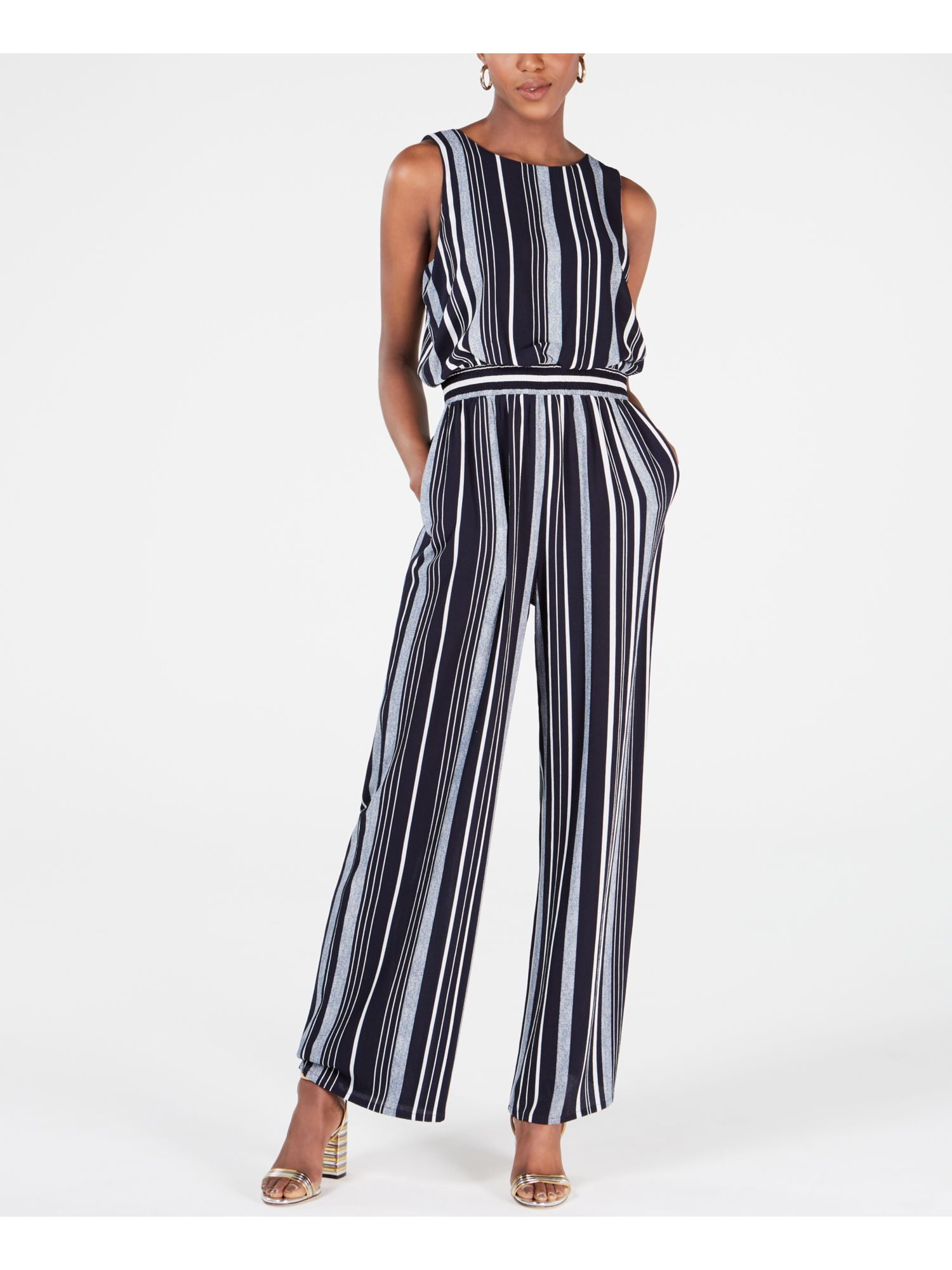 Crystal Doll Womens Striped Cropped Gaucho Jumpsuit Juniors BHFO 9242