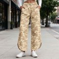 thumbnail image 2 of Women's Camo Wide Leg Pants High Waisted Elastic Waist Lounge Pants with Pockets Tulip Hem Casual Cropped Ankle Lenght for Daily Outdoor Wear Soft Comfy, 2 of 10