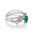thumbnail image 4 of JeenMata Four Prong Solitaire - 1 TCW Pear Shaped Lab Created Emerald - Leaf Pattern Wedding Set - 18K White Gold Plating over Silver, 4 of 7