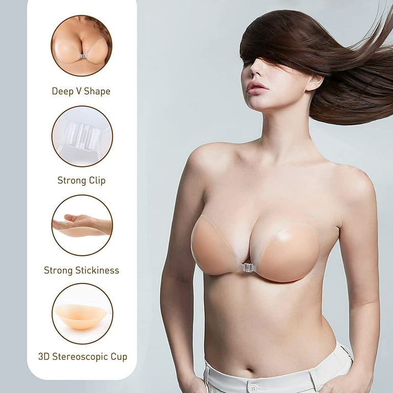 Sticky Bra Strapless Backless Bra Adhesive Invisible Lift up Bra Push up Bra  for Backless Dress,Round Cup Lala Black Nude,F7310 