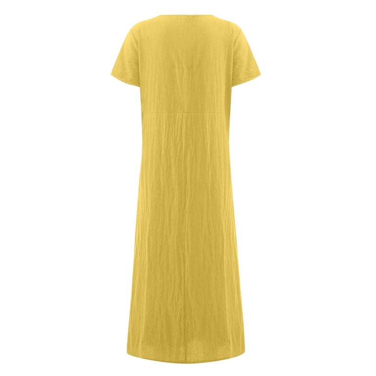 knee length dresses for ladies Women's One to Remember Yellow Tropical Print Linen Blend Maxi Dress | Size: S main image 1